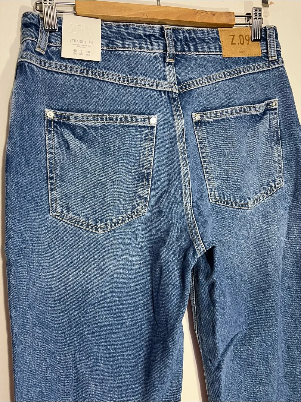 NWT Zara Blue High Rise Straight Leg Ankle Jeans Rigid Denim size 8